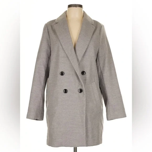 H&M - Double Breasted Coat in Light Grey - Size 2 - Picture 1 of 11
